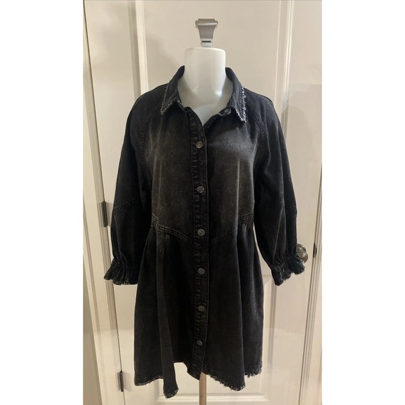 Free People Dresses & Skirts - We The Free People Hanna Mini Babydoll Dress Denim Acid Wash Oversized Size S